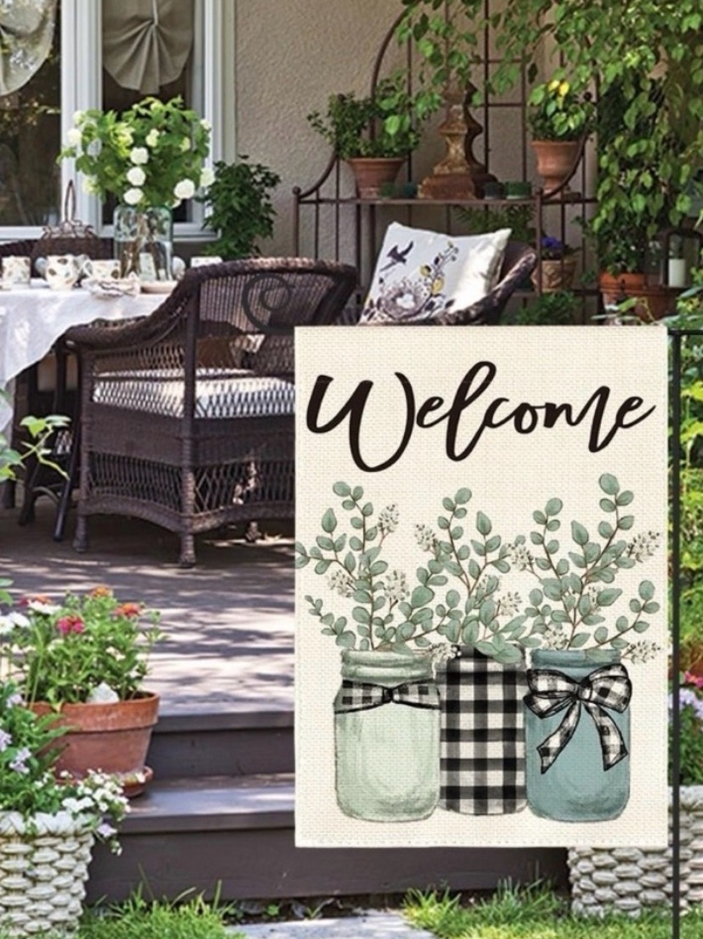 NEW Avoin Eucalyptus Mason Jar “Welcome” Double Sided Garden Flag - 12”x18